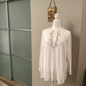 Chaps Denim 2x White Top With Gold Beads NWOT
